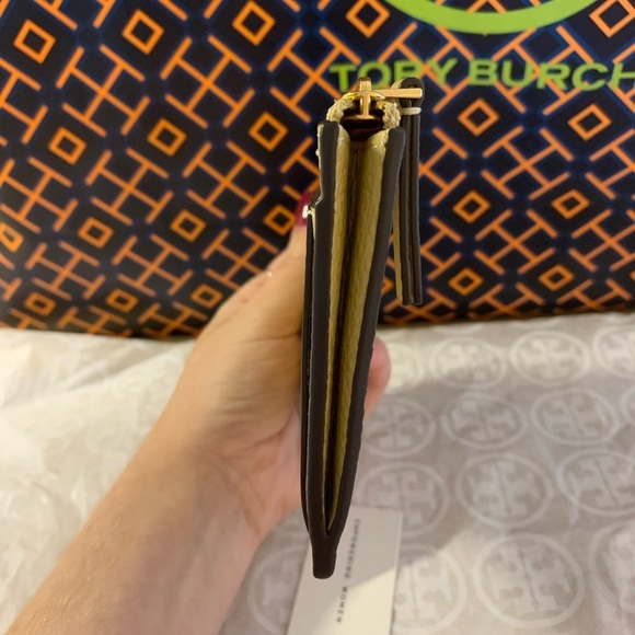 Tory Burch Britten Zip Card Case Mini Wallet Eggnog Yellow Gold - Picture 4 of 6